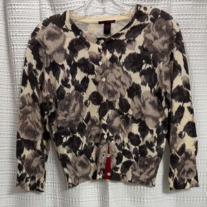 Lucky Brand VTG Y2K Dark Floral‎ Knit Cardigan SZ M roses witchy vamp coquette